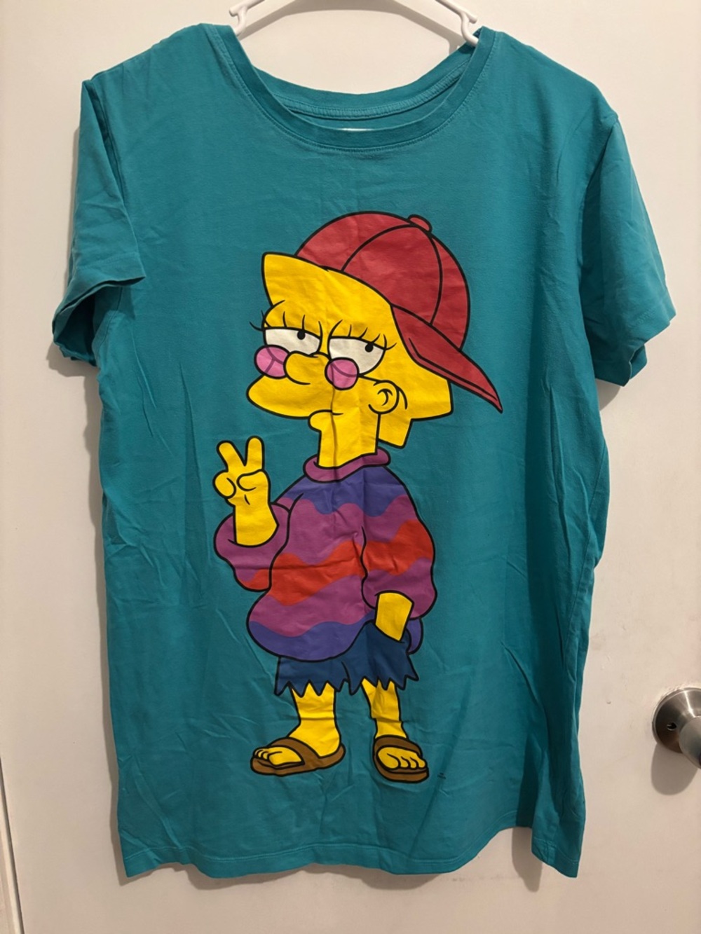 Turquoise Short Sleeve Tee with Cartoon Graphic